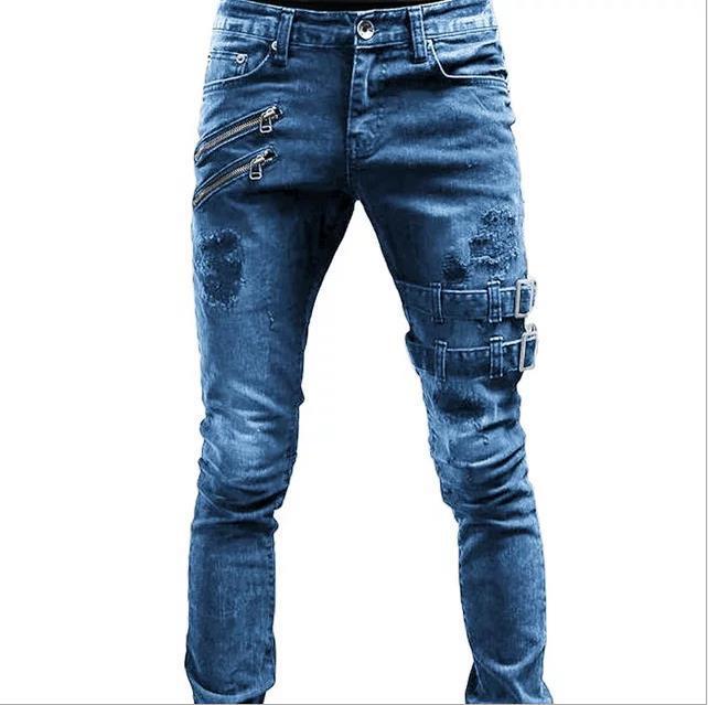 Men's jeans with stylish zipper and frayed details Lune London