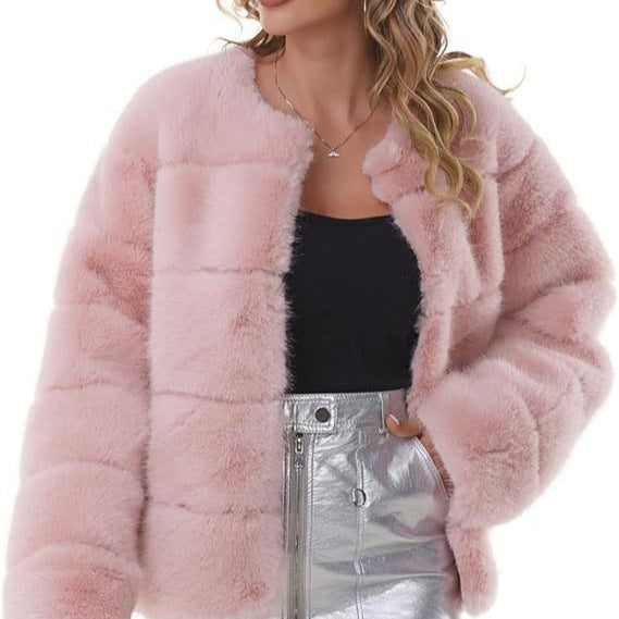 Ladies Cozy Faux Fur Jacket with Puff Sleeve Design Heidi Style