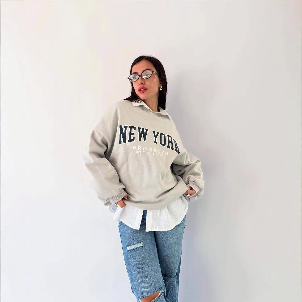 Women casual sweatshirt with creative New York print and oversized fit Lune London