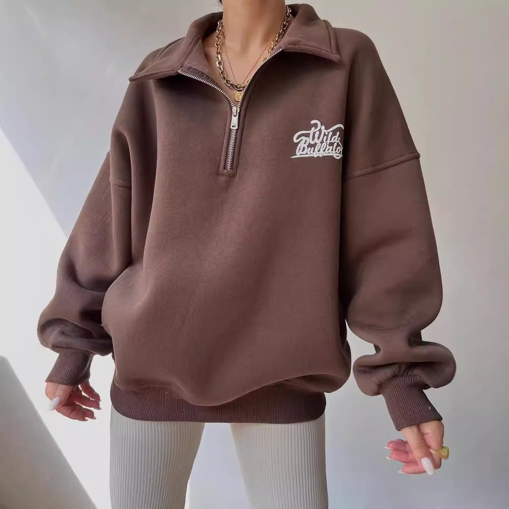 Hooded sweatshirt for women with high collar and zipper Lune London