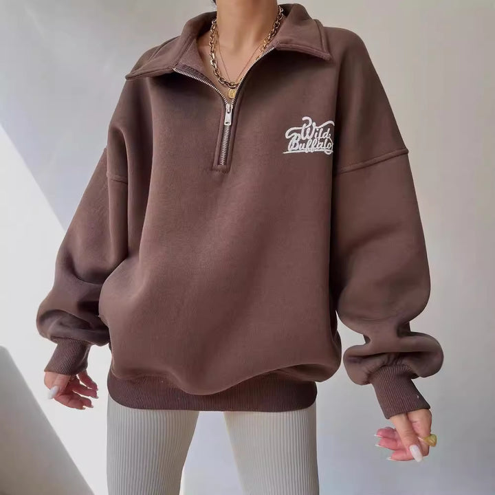 Hooded sweatshirt for women with high collar and zipper Lune London