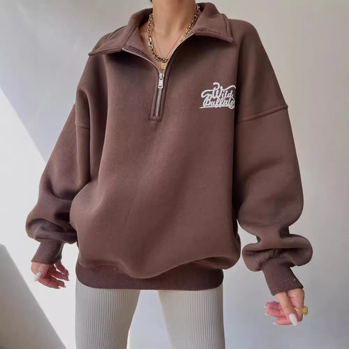 Hooded sweatshirt for women with high collar and zipper Lune London
