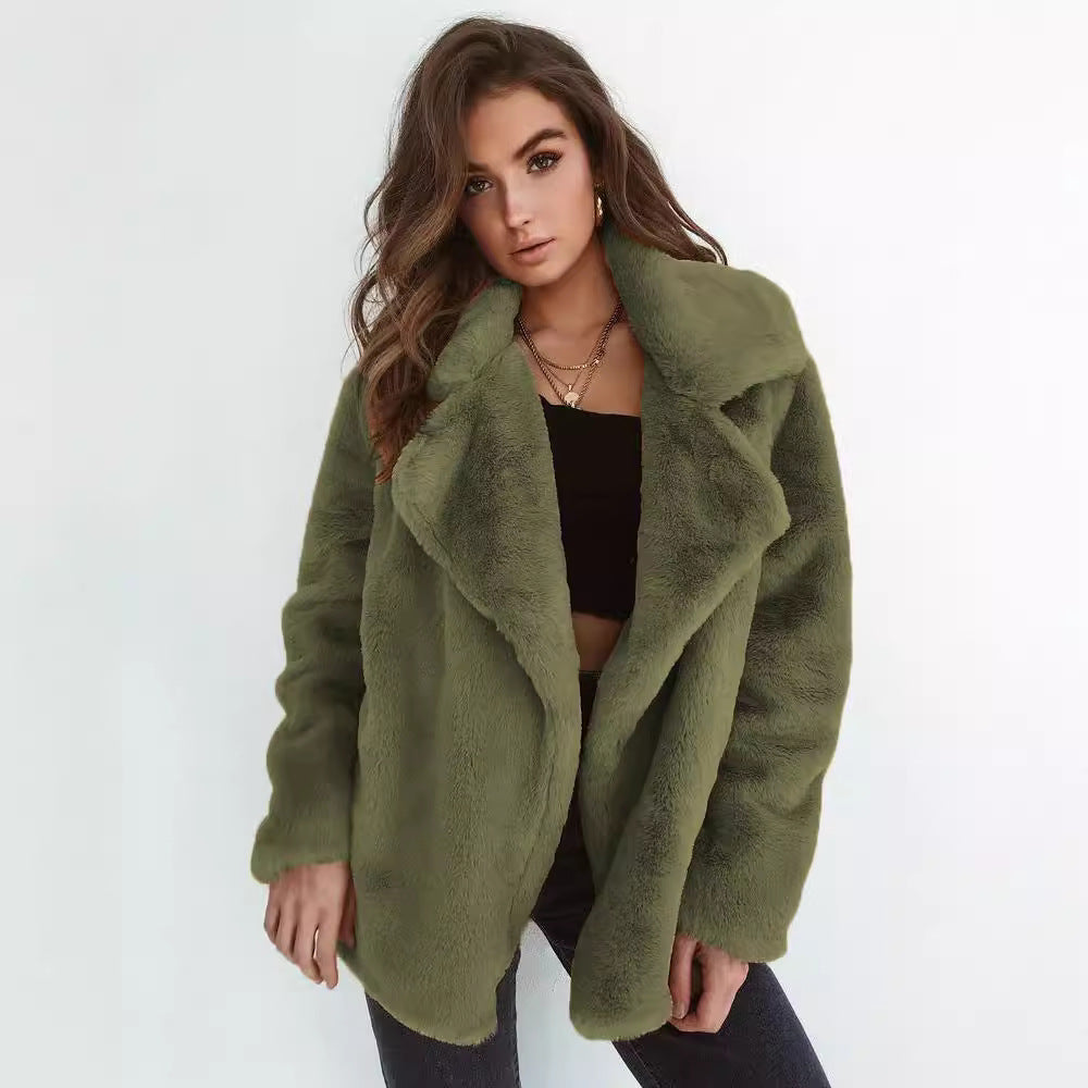 Fleece coat for women with large collar and trendy cut Lune London