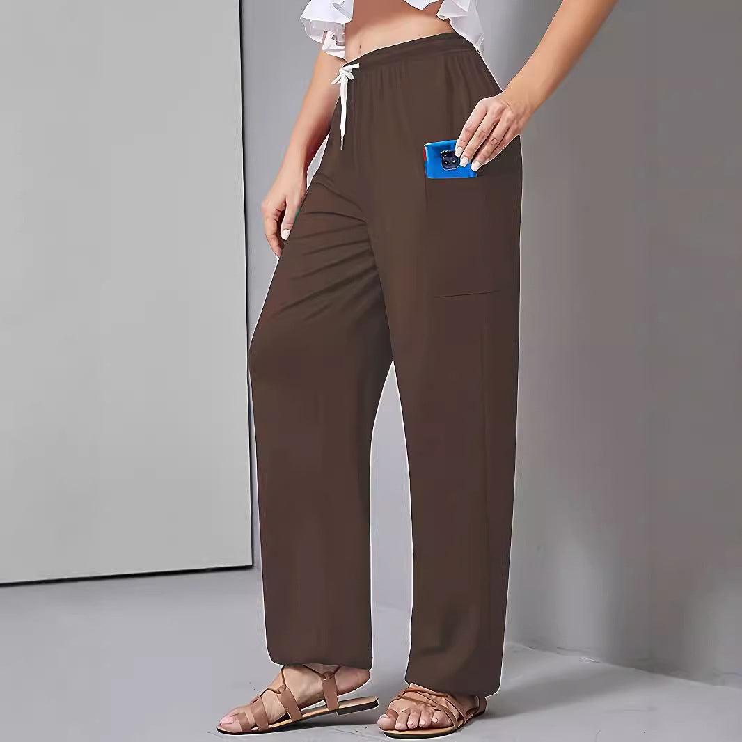 Women Comfortable Leisure Pants with Practical Pockets and Elastic Waist Lune London