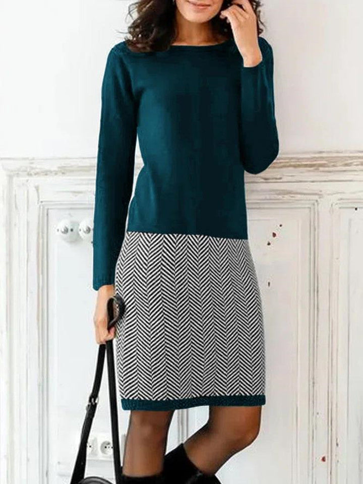Women's Knitted Dress with Elegant Chevron Pattern Lune London
