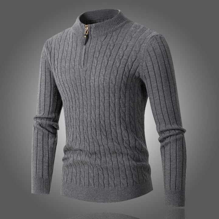 Men's Elegant Turtleneck Sweater with Modern Zip Closure and Ribbed Structure Lune London