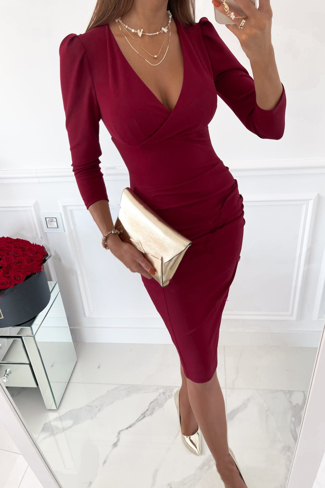 Elegant midi dress for women with V-neck Lune London