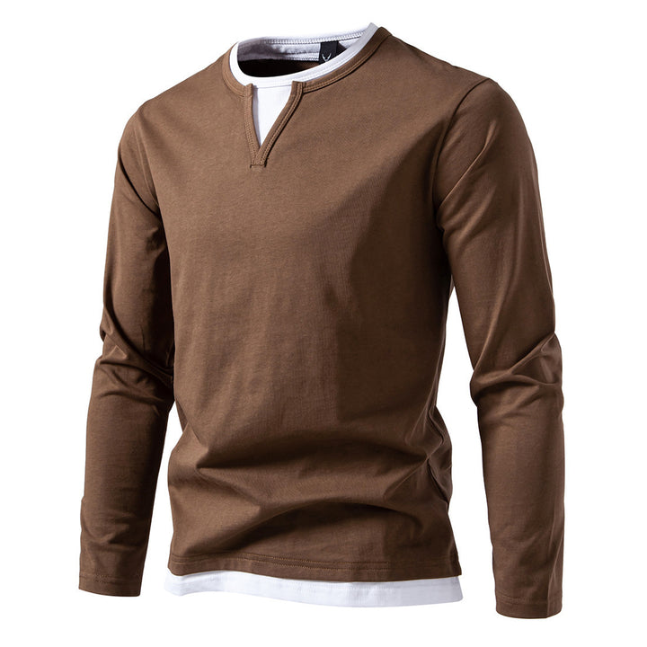 Men's long sleeve shirt with a modern V-neck and trendy overlay details Lune London