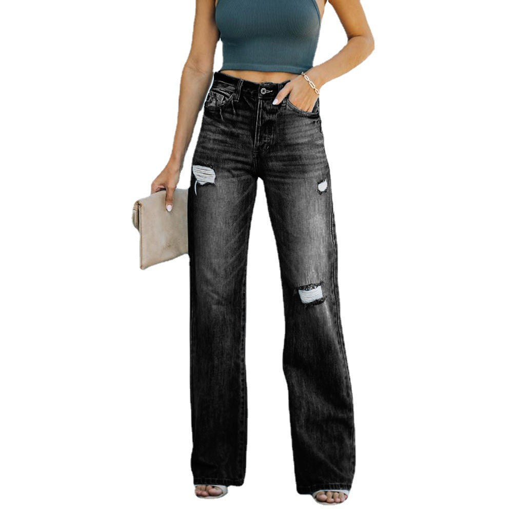 Flared jeans for women with ripped details and high waist Lune London