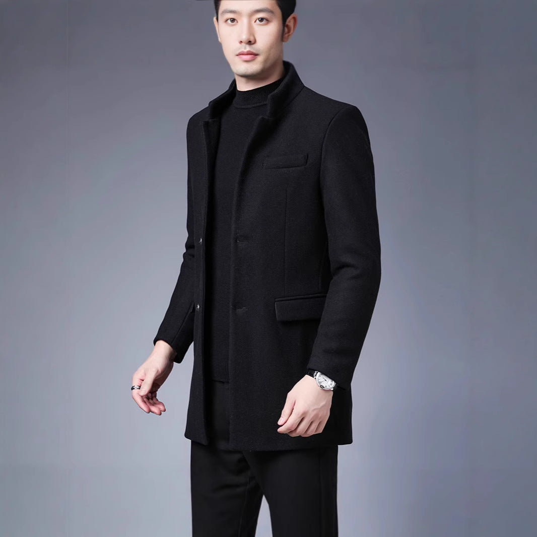 Modern wool coat for men with high collar Lune London