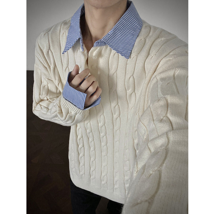 Knit sweater for women with high-quality cable pattern and collar Lune London
