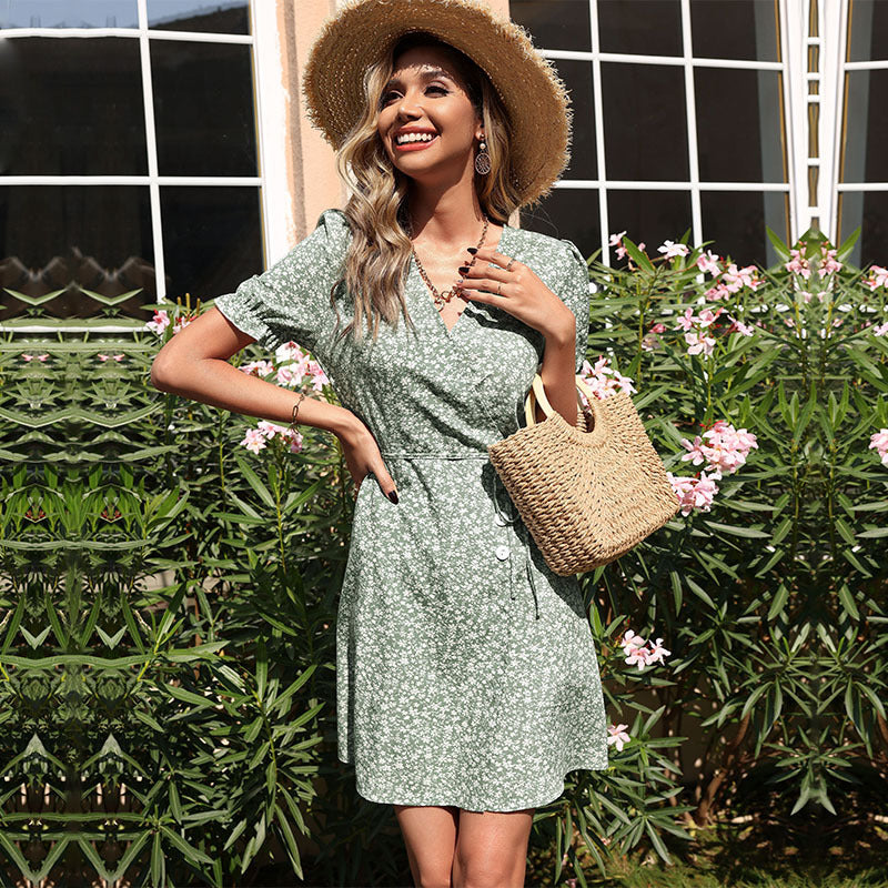 Lune London Floral Wrap Dress for Women with Button Closure