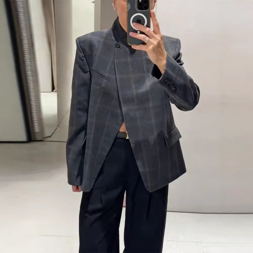 Veste blazer à carreaux moderne pour femmes Chic & Stil