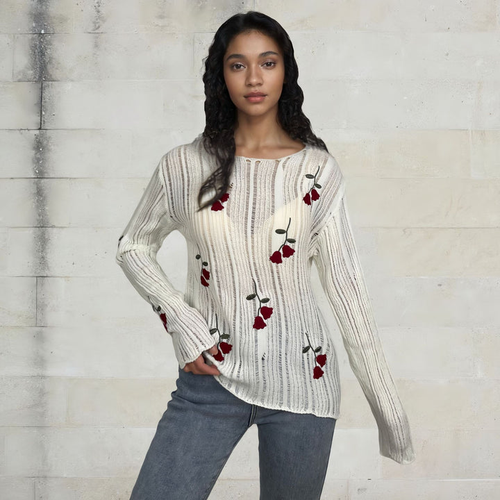 Knit sweater for women with floral appliques Lune London