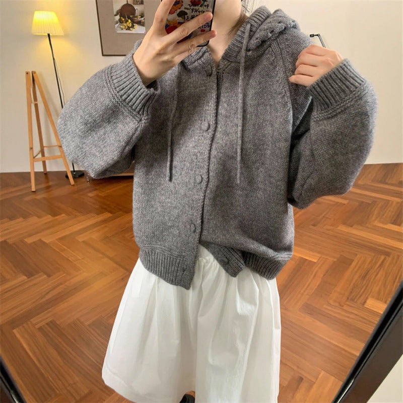 Cardigan oversized confortable pour femmes avec capuche et détails de boutons Chic & Stil
