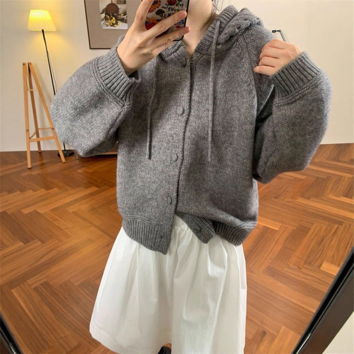 Cardigan oversized confortable pour femmes avec capuche et détails de boutons Chic & Stil