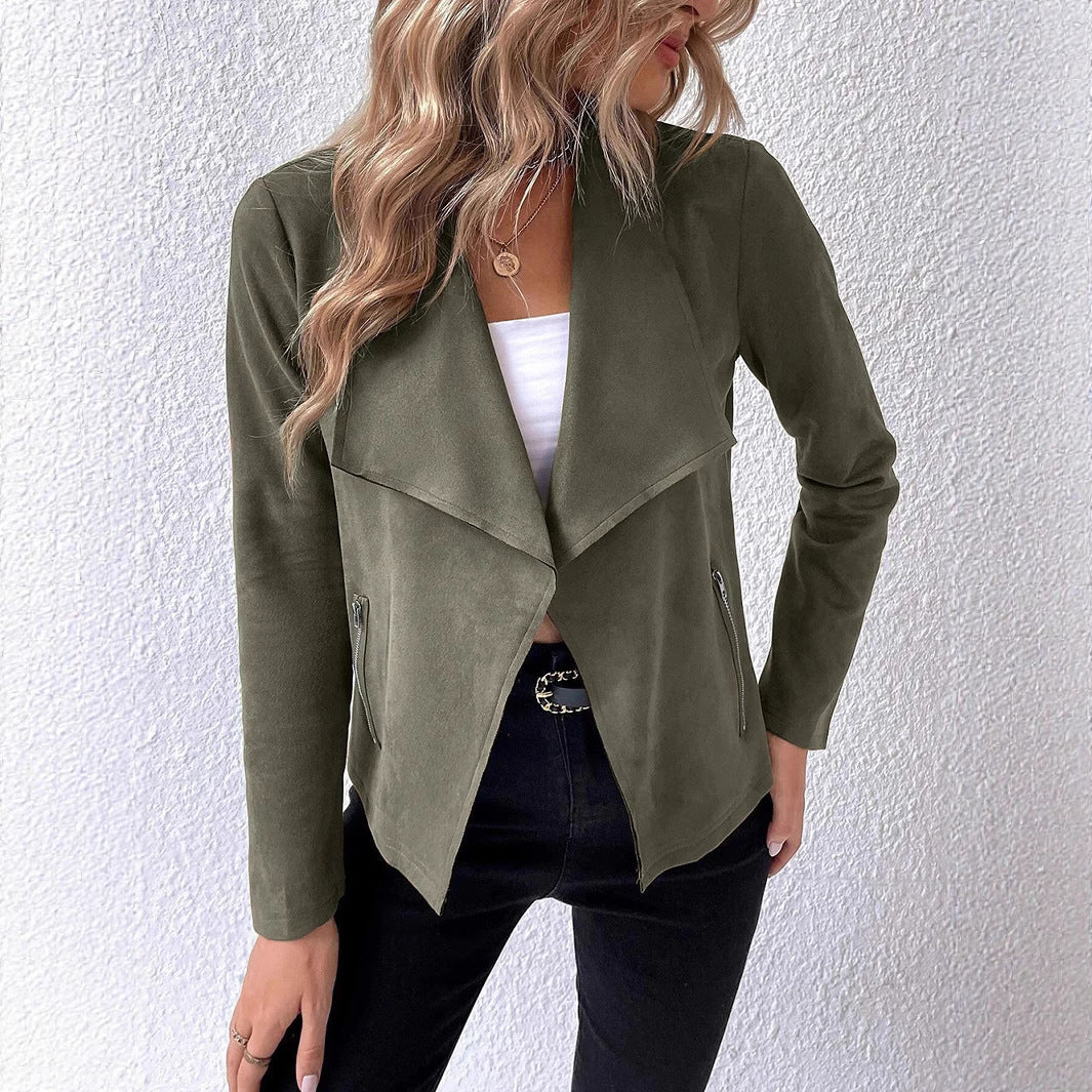 Ladies elegant short blazer with asymmetric cut and zipped pockets Lune London