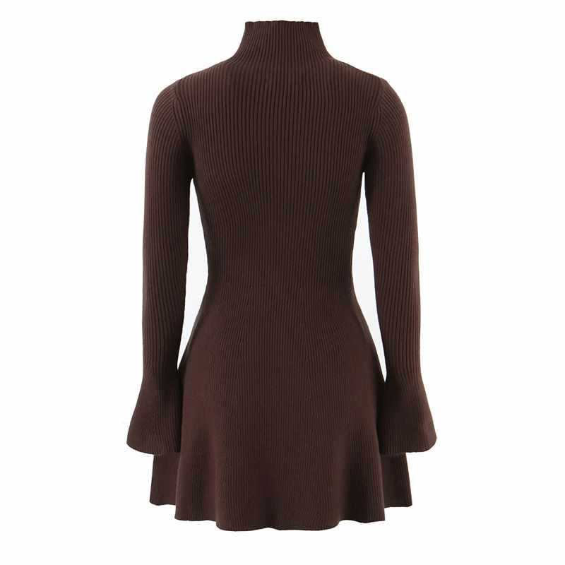 Elegant sweater dress for ladies with high collar and flared sleeves Lune London