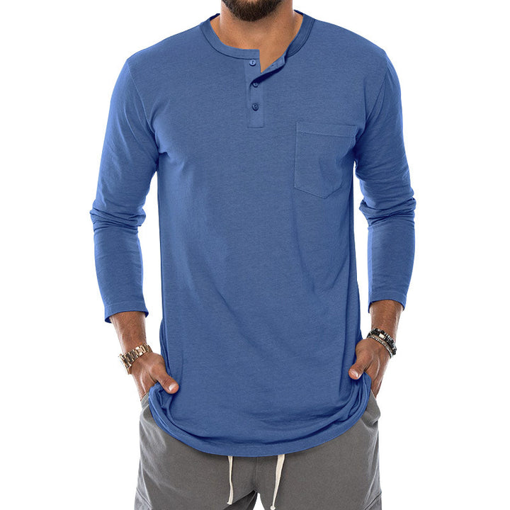 Men's Long Sleeve Henley Shirt with a stylish snap button and a practical chest pocket Lune London
