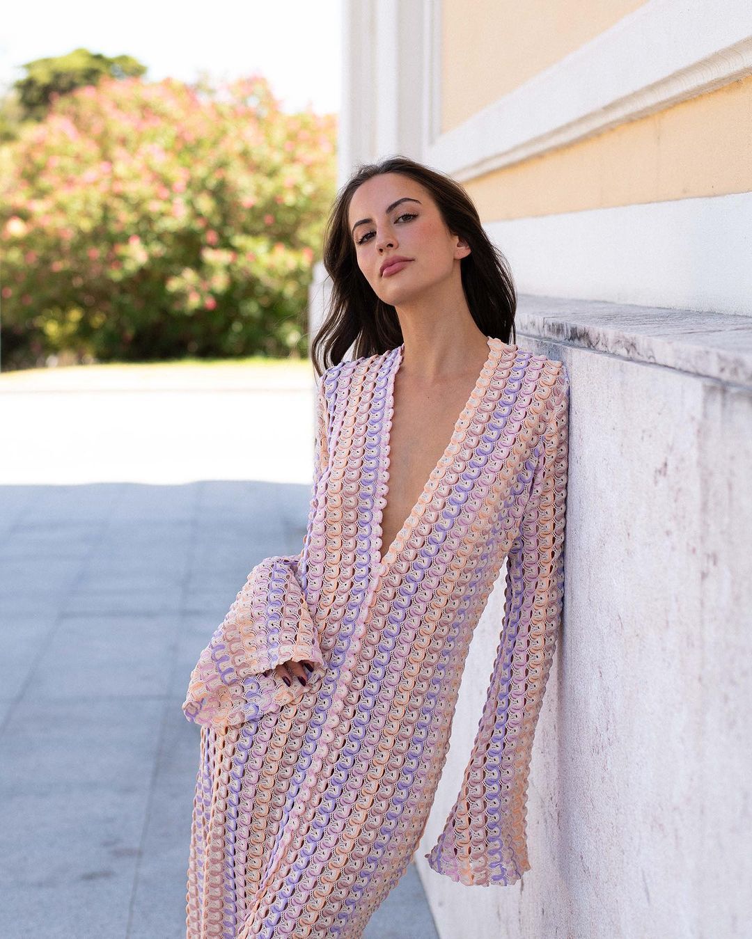 Elegant maxi dress for women with deep V-neck and wide sleeves Lune London