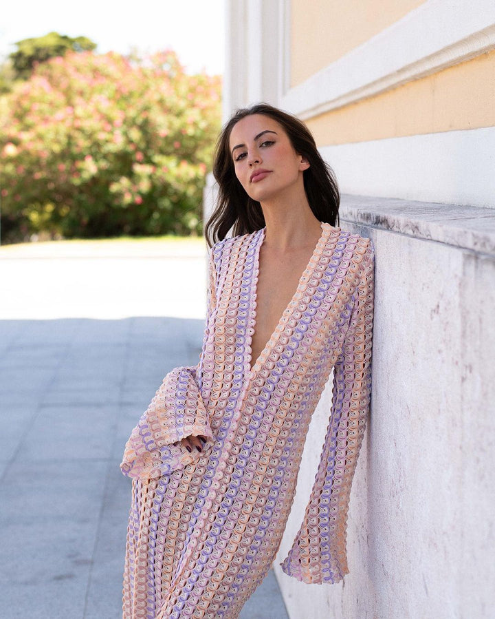 Elegant maxi dress for women with deep V-neck and wide sleeves Lune London