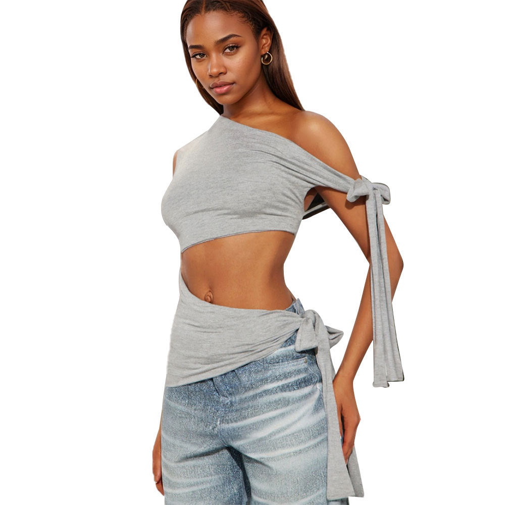 Asymmetrical short top for women with side knot Chic & Stil