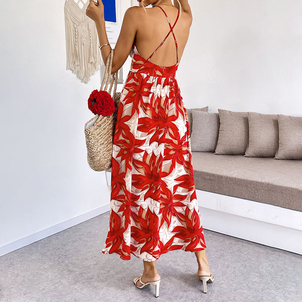 Robe maxi pour dames avec motif floral et fines bretelles spaghetti Chic & Stil