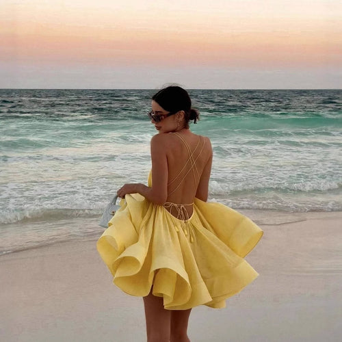 Summer chiffon dress for ladies with adjustable straps and a voluminous skirt Lune London