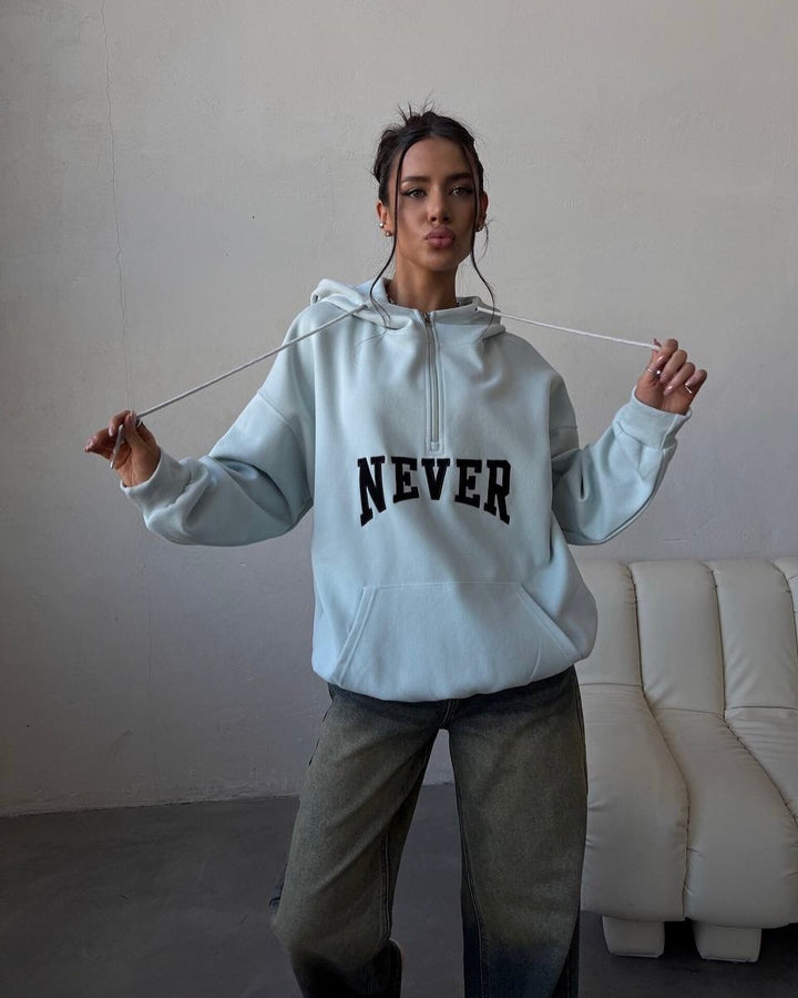 Ladies oversized hoodie with zip and statement print Lune London