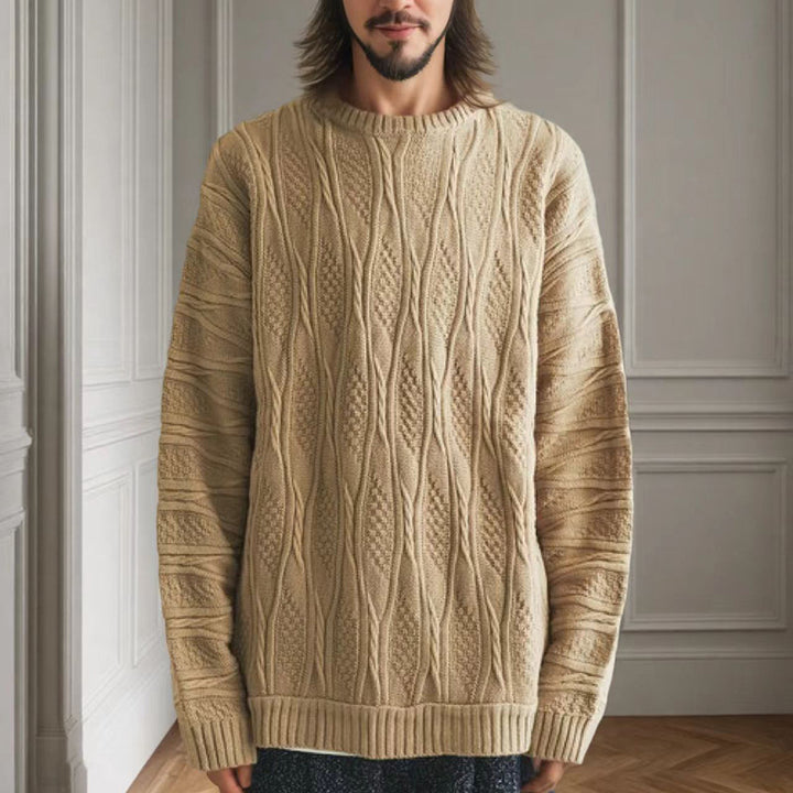 Chunky knit sweater for women with a unique honeycomb pattern and a high collar Lune London