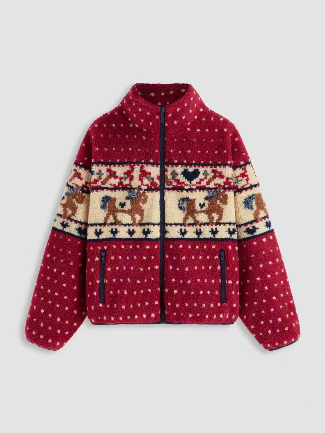 Veste en polaire pour femmes avec imprimé animal et col haut Chic & Stil