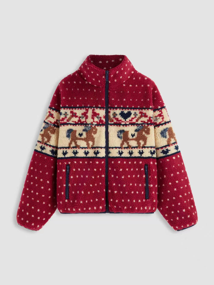 Veste en polaire pour femmes avec imprimé animal et col haut Chic & Stil