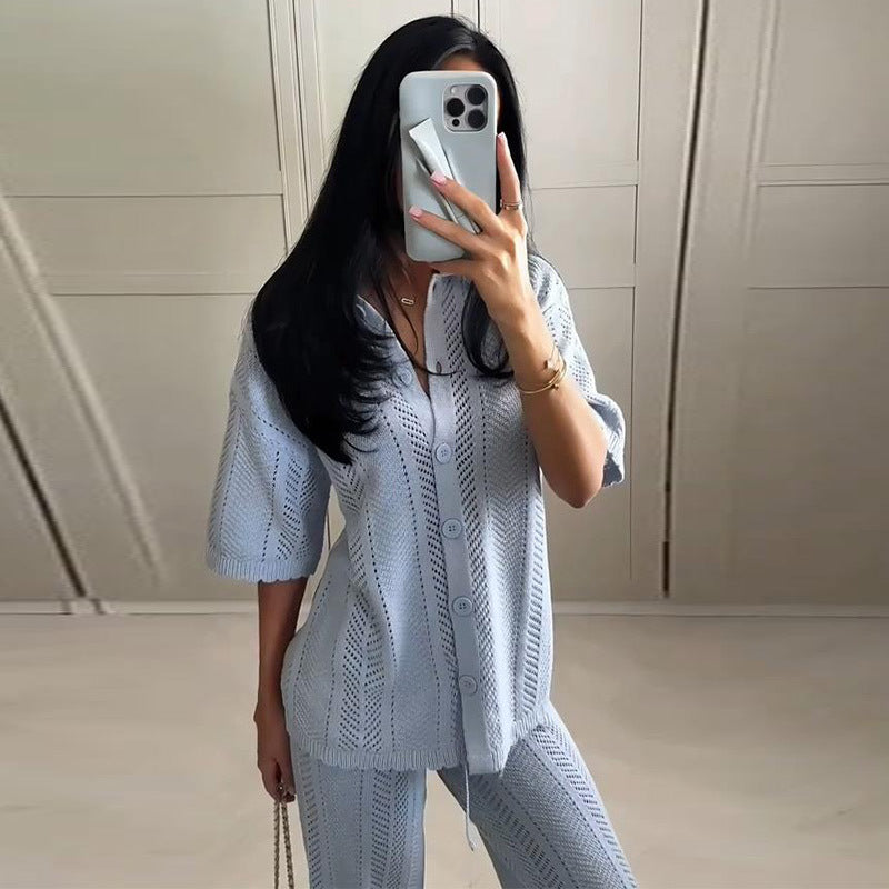 Elegant knit pants for women with structured pattern Lune London