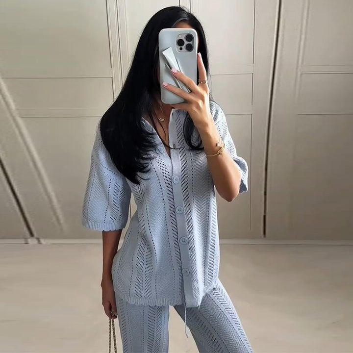Elegant knit pants for women with structured pattern Lune London