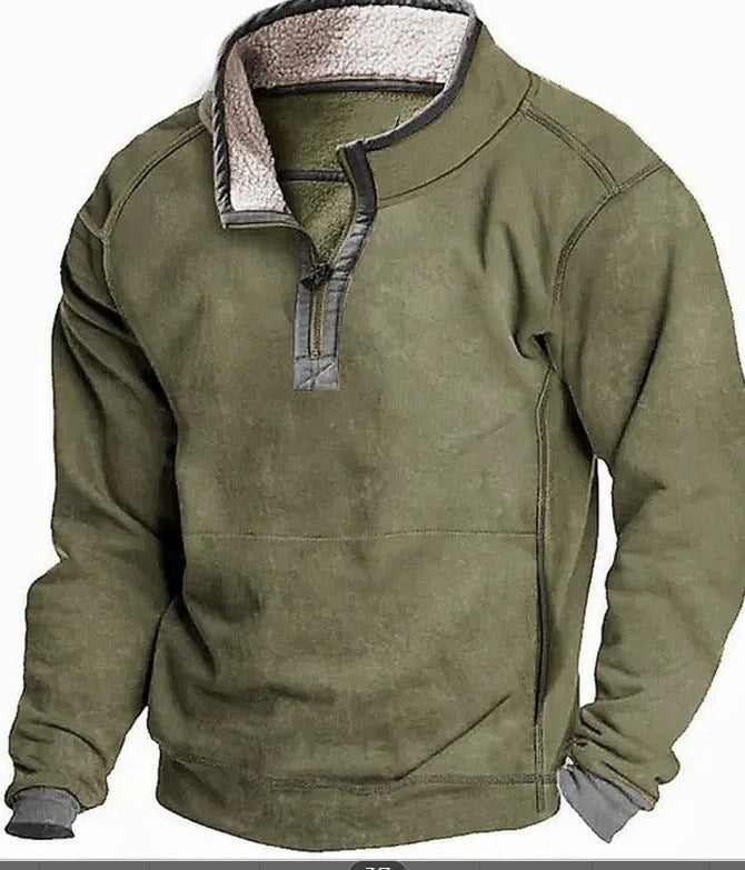 Fleece pullover for men with high collar and practical zipper Lune London