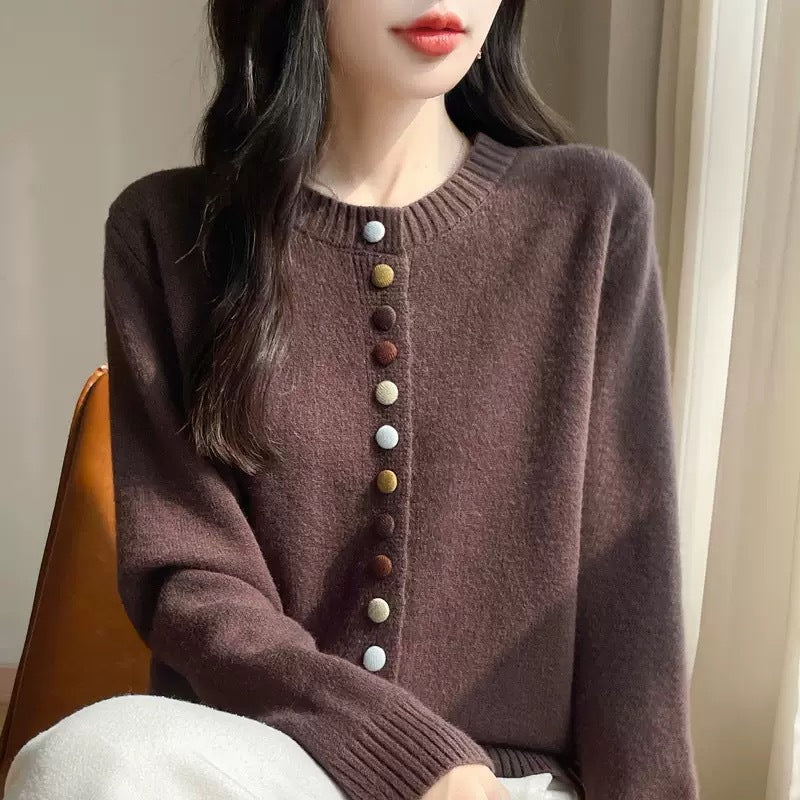 Knitted jacket for women with creative button details and fine material Lune London