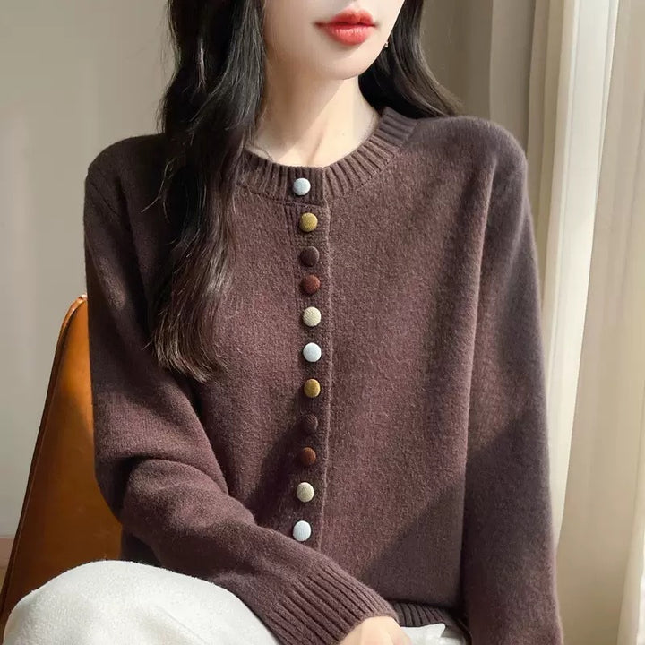 Knitted jacket for women with creative button details and fine material Lune London