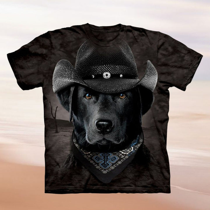 T-shirt femme avec motif créatif de chien et design de chapeau de cow-boy Chic & Stil