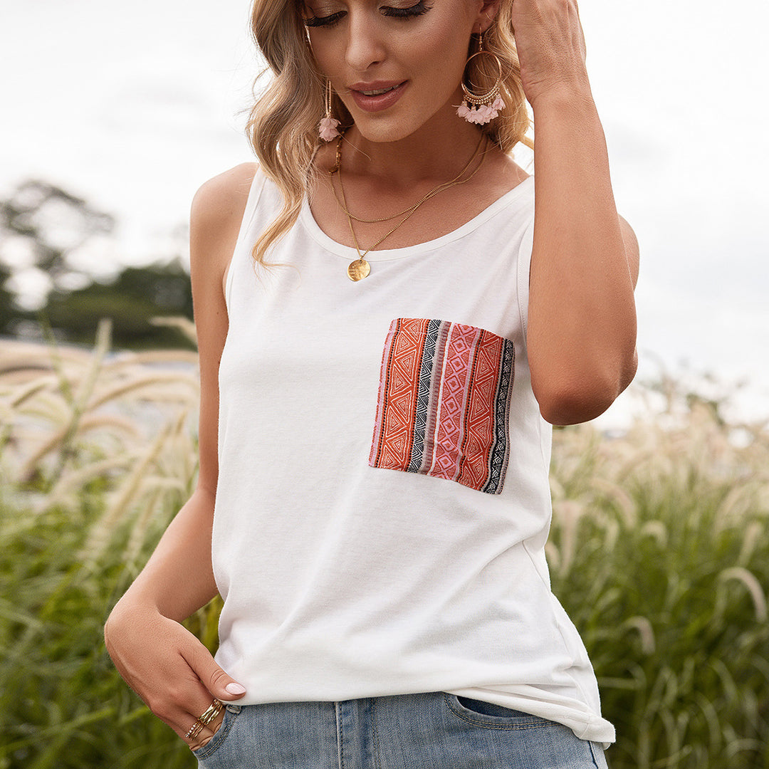 Sleeveless top for women with trendy printed pocket design Lune London