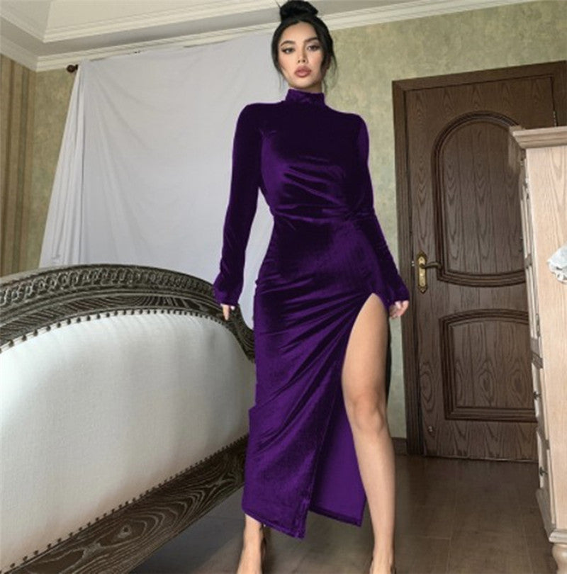 Elegant wrap dress for women with high neckline and side slit Lune London