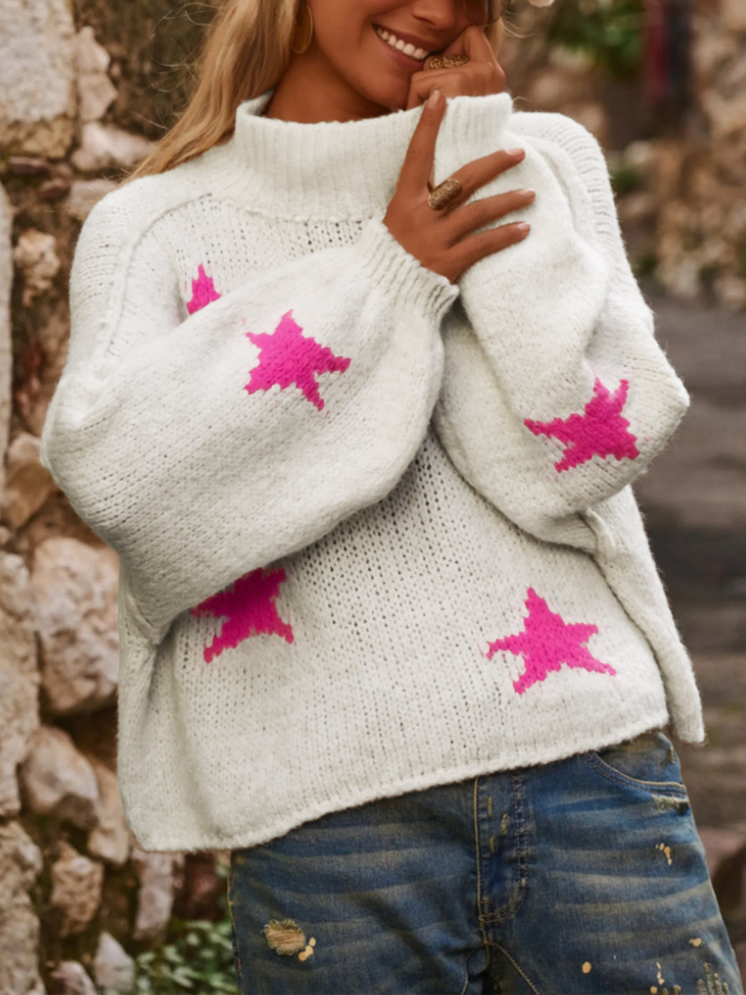 Stylish turtleneck sweater for women with star pattern Lune London
