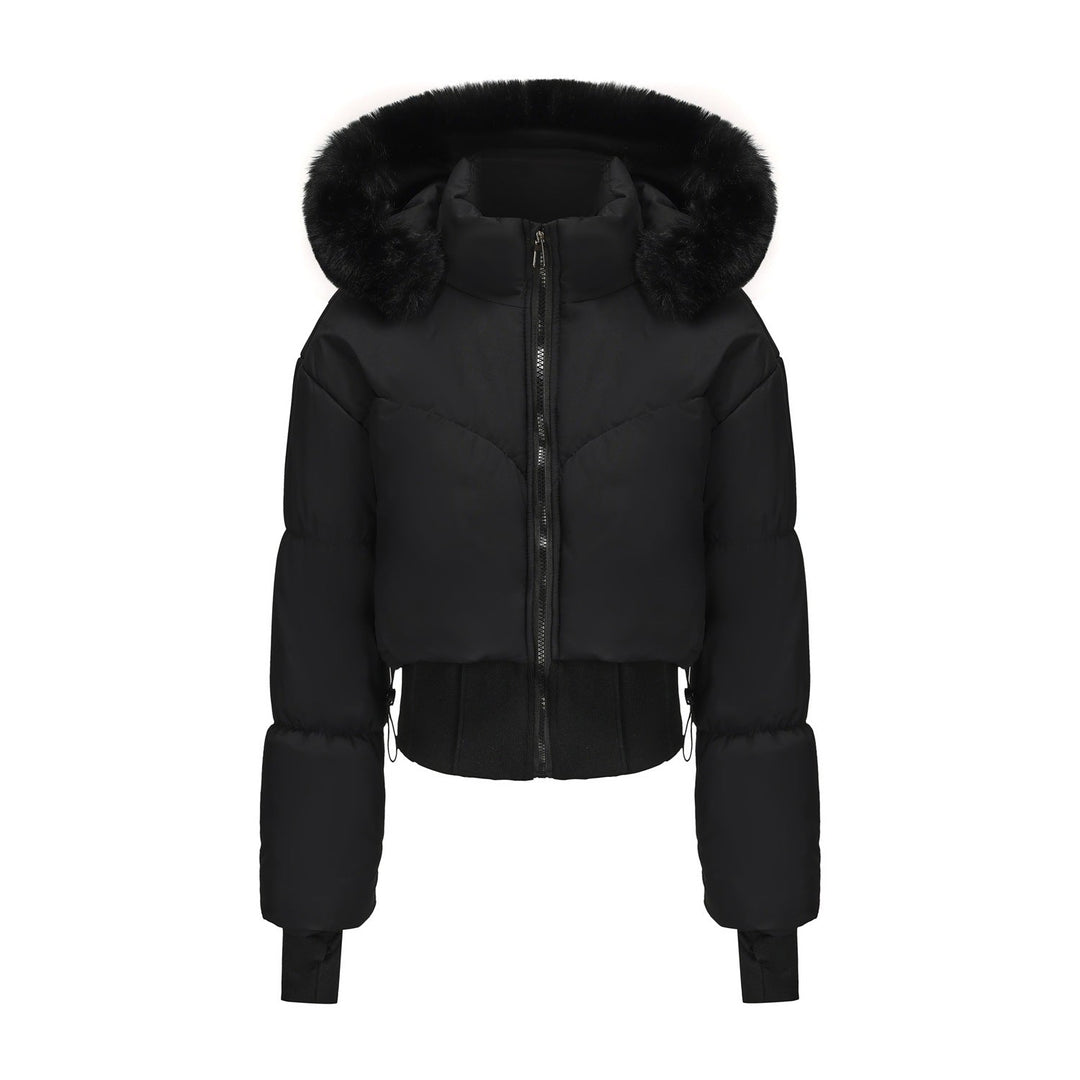 Women's Cropped Down Jacket with Removable Hood and Faux Fur Trim Lune London