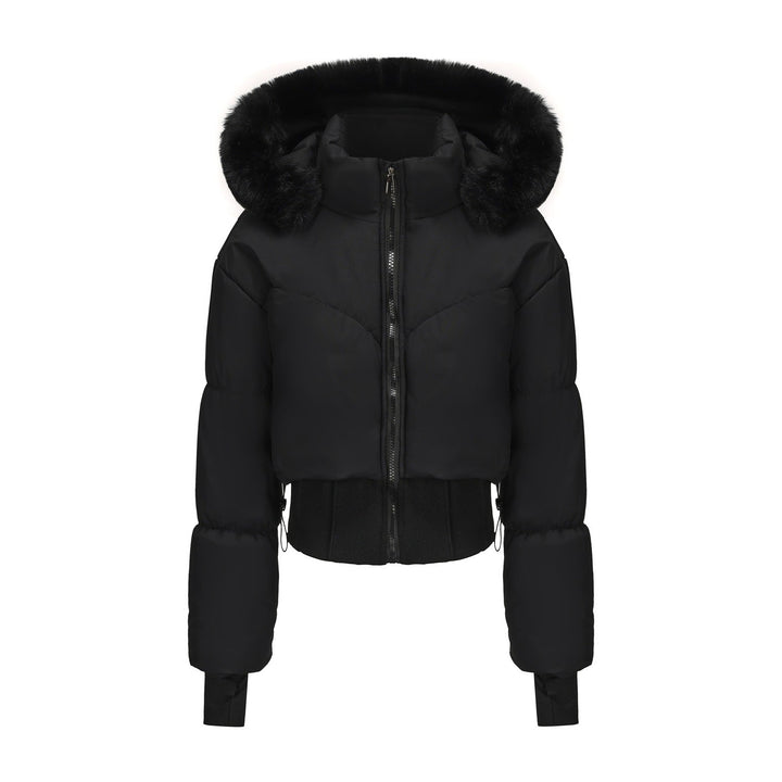 Women's Cropped Down Jacket with Removable Hood and Faux Fur Trim Lune London