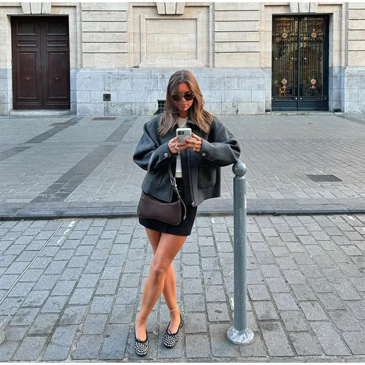 Women Oversized Urban Wool Jacket with Practical Pockets Lune London