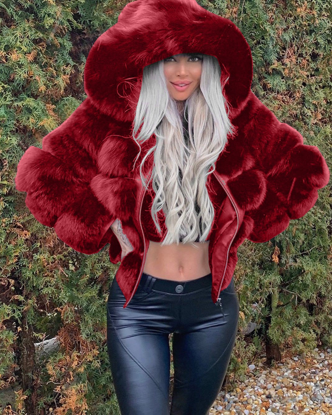 Women's sporty faux fur jacket with hood Lune London