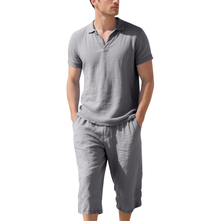 Casual short-sleeve polo shirt for men with elastic linen shorts Lune London