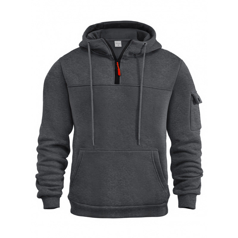 Men's Hooded Sweatshirt with Half Zipper and Side Pockets Lune London