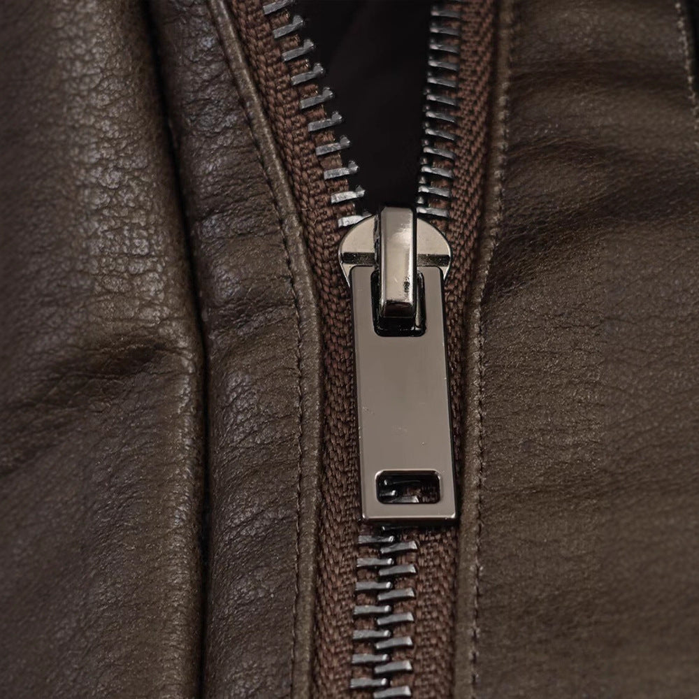 Women's faux leather jacket with removable faux fur collar and practical pockets Lune London