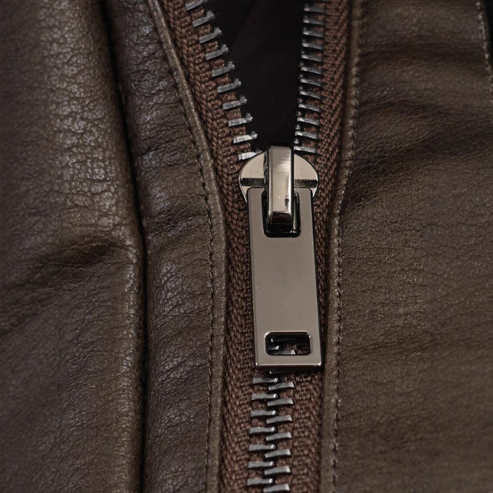 Women's faux leather jacket with removable faux fur collar and practical pockets Lune London