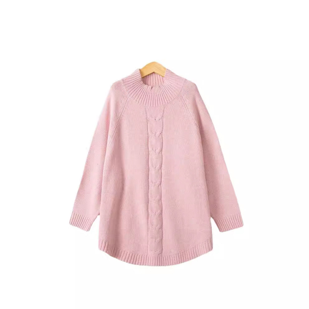 Chunky knit sweater for women with a high collar and cable patterns Lune London
